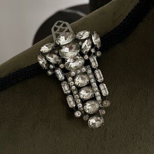 Vintage Eisenberg Original Wheat Large Rhinestone Prong Silver Fur Clip Brooch
